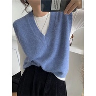 winter vest woman vest V-Neck Versatile Short Blue Sleeveless Vest Vest