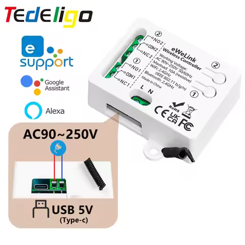 Wifi Smart Switch Module Inching Self-Locking Relay 2CH AC90-250V USB 5V Receiver Timer Alexa Google