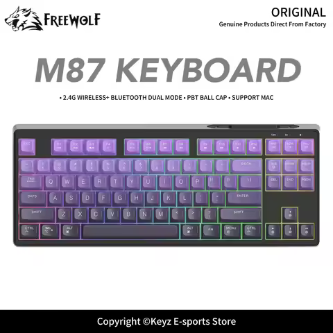 FREEWOLF M87 Dual Mode Wireless Bluetooth Keyboard 2.4G PBT Ball Cap Long Battery Life Rainbow Mixed