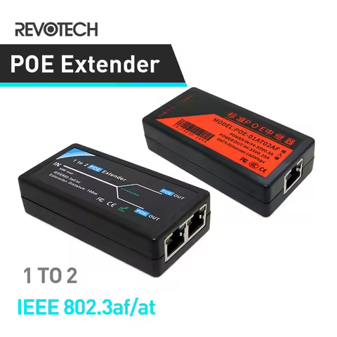 Revotech 2 Port POE Extender 10/100Mbps with IEEE 802.3af Standard Input / Output for IP Camera Exte
