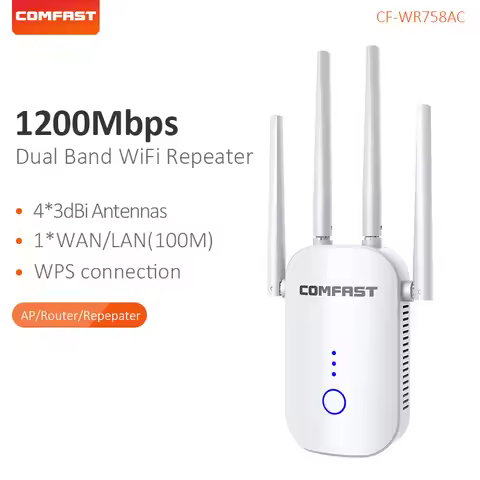 COMFAST 1200Mbps WiFi Repeater Wireless WiFi Range Extender Dual Band Repeater 2.4/5Ghz Wi Fi Booste