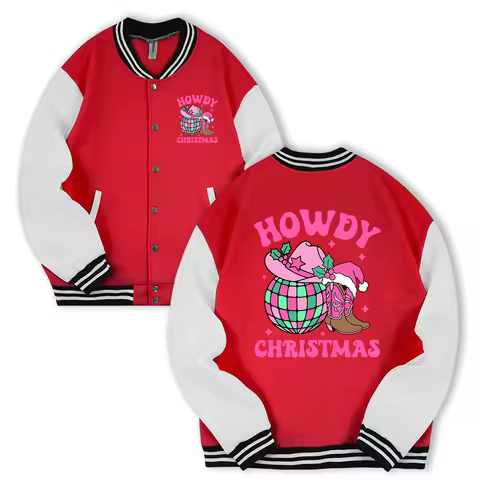 Howdy Christmas Party Print Jackets Men Casual Pocket Baseball Coat Fashion Loose Top Autumn Street 