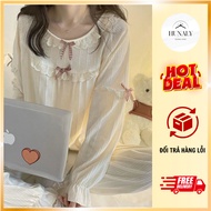 Women's long-sleeved cream pajama set with cute, airy ruffles 217 ET-4