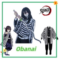 Adult Kids Anime Demon Slayer Cosplay Costume Iguro Obanai Black White Striped Kimono Suits
