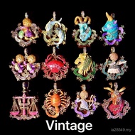 Czech Diamond Drip Glaze [Inlaid] Medieval Style Magnetic Twelve Constellation South Vintage Pendant