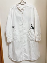 gozo刺繡植栽小領片白襯衫洋裝