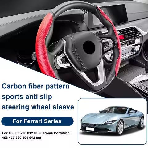 Carbon Fiber Pattern Steering Wheel Cover, Anti-Slip For Ferrari 488 F8 296 812 SF90 Roma Portofino 