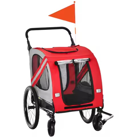 Aosom 2-in-1 Pet Bike Trailer, Dog Bicycle Stroller, Weatherproof Bike Wagon Sidecar, Red