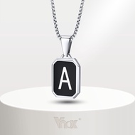 Vnox Alphabet Initial A-Z 26 Letters Rectangle Pendant Necklace Kwintas with Chain Punk Stainless St