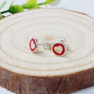 925 Silver Heart Ear Studs with Enamel Painted / Subang Telinga Perak 925 (ET7)