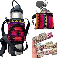 T1-AI Fabric Water Bottle Carrier – Includes Coin Pouch + 3D & Waterproof Sticker Packs, Adjustable 