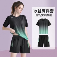 Fitness Clothes Men Women 2-Piece Short-Sleeved T-Shirt Running Sports Training Shorts Sportswear Su