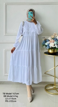 Gamis Rayon Twill Polos Ruffle Bahu Gamis Full Length Ukuran Regular Warna Solid