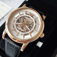 EMPORIO ARMANI 鏤空錶盤 棕色皮革錶帶 自動機械錶 AR60007