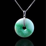 飄陽綠翡翠平安扣項鍊 18K金鑽石 | 天然緬甸玉翡翠A貨 | 送禮