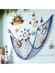 1入組漁網地中海風格海灘場景派對裝飾網,棉線材質手工製作裝飾網,航海主題棉質漁網派對配件漁網裝飾海盜網罩裝飾