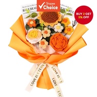 Crochet Floral Bouquet, Knitted Orange Sunflower Rose Daisy Bouquet For Mothers Fathers Day Graduati