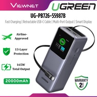 UGREEN PB726-55987B 20000MAH 165W FAST CHARGING POWER BANK WITH RETRACTABLE USB-C CABLE MULTI-PORT O