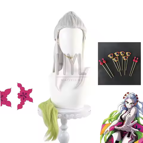 Anime Daki Cosplay Wig White Green Long Synthetic Hair Headwear For Women Men Halloween Costume Part