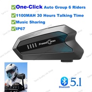 New Freedconn Hero Motorcycle Intercom One-Click Auto Group 6 Riders 1500M Interphone Bluetooth 5.1 