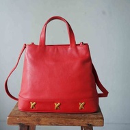 尋寶復古古董包-by Paloma Picasso義大利紅色皮革肩背梯形包