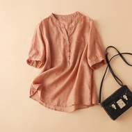 SY Five-quarter Sleeve Linen Top For Women In Summer Ramie Shirt Thin Breathable Literary Cotton Lin