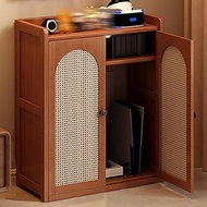 YUGXTH Bamboo WiFi Router Storage Cabinet, Rattan Door Hidden Storage Box, Power Strip Cable Managem