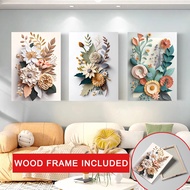 (With Frame）Posters Of a Colored Bar Flower Wall With a Retro Oil Frame Painting Elegant Flowers In 