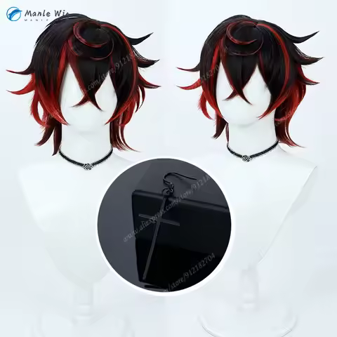 VTuber K9 Kuro Kurenai Cosplay Wig Black Red Short Wigs Heat Resistant Synthetic Hair Role Play Anim