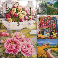 Cross Stitch Set Flower Design Unprinted/Printed Fabric Counted/Stamped Cloth 14CT 11CT Cross Stitch Kit Complete Set with Pattern