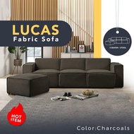 [CNY PROMO] 8.5FT LUCAS 3 SEATER FABRIC MODERN SOFA WITH STOOL / LONG AND BIG SOFA