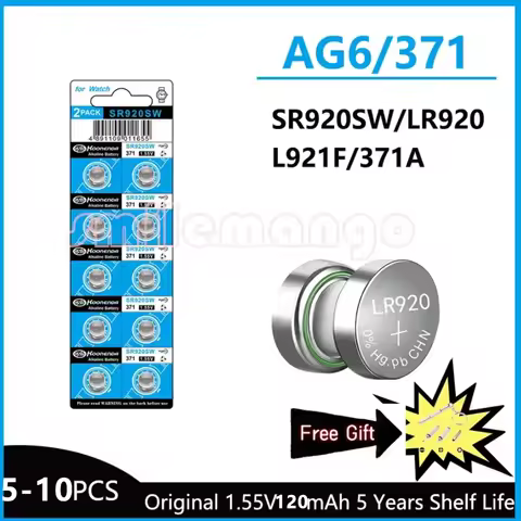 5-10PS 1.55V AG6 30mAh 371 Button Batteries SR920SW LR920 SR927 171 370 L921 LR69 SR920 For Watch To