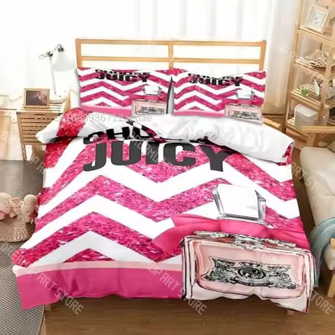 3D Print J-Juicy Couture Bedding Set for Boys Girls Duvet Cover And Pillowcase Included Twin Queen K