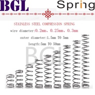 20pcs/lot 0.2mm、0.25mm、 0.3mmStainless Steel Micro Small Compression spring OD 1.5mm to 5mm length 5