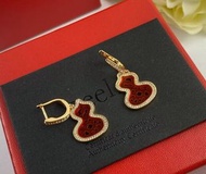 Qeelin V金大紅鏤空葫蘆耳環