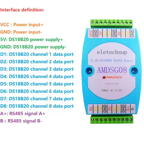 8CH DS18B20 Temperature Acquisition Module RS485 3000V Optical Isolation Communication Modbus RTU DC