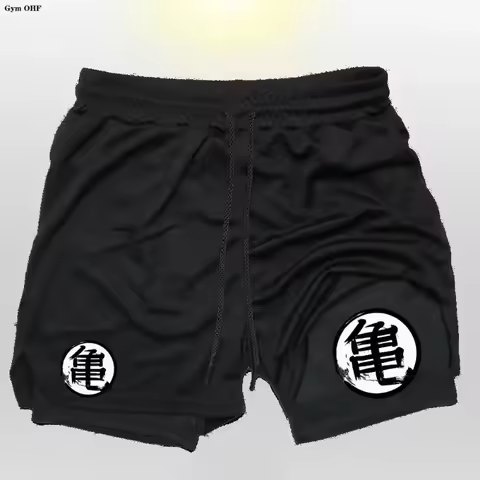 Goku Anime Running Shorts Men Running Fitness Gym Training 2-in-1 Sports Shorts Quick Dry Workout Jo