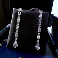 Water Drop Square Diamond Flow Earrings Long Earrings Plated 18K Gold Not Fade