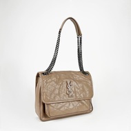 Tas YSL Niki Medium Leather Shoulder Bag Light Taupe SHW 100% Original
