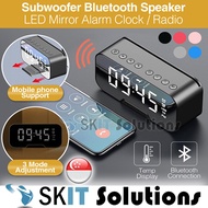 Rechargeable Mirror LED Digital Display Alarm Clock Bluetooth 5.0 Wireless Speaker FM Radio Dual Alarm Support TF Music