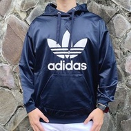 ADIDAS ORIGINALS TREFOIL CREW 經典復古 三葉草 LOGO 連帽 帽T 光滑 緞面 女版 男生也可穿 湛藍 深藍色 38號 BP9406 CLT-M TP0_2401 #龍年行大運 TP0_24