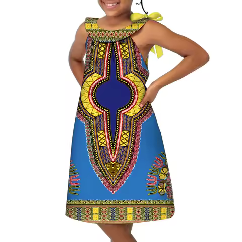 Baby Girls African Dress Bohemian Dashiki Traditional Tribal Ethnic Ankara Sleeveless Dresses wyt813