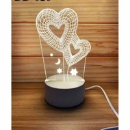 3D Transparent LED Decorative Night Light 3 LOVE 2 lights