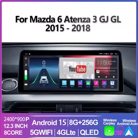 12.3 " 2400*900 Car Radio Android 15 For Mazda 6 Atenza 3 GJ GL 2015-2018 CarPlay Multimedia Video P
