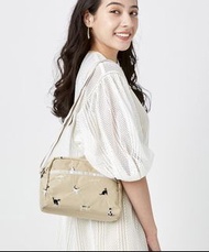 米色刺繡貓貓圖案 LeSportsac 斜孭袋 手袋