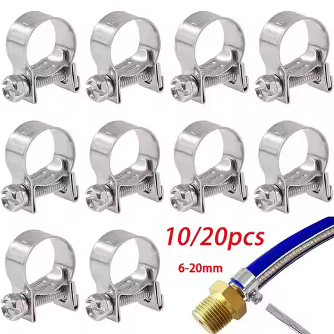 10/20pcs 304 Stainless Steel Mini Fuel Line Pipe Hose Clamp 6mm‑20mm Hose Clamp Adjustable Pipe Hose