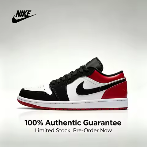 Nike Authentic Air Jordan 1 Low 'Black Toe' Lightweight Woven Low-Top Retro Basketball Shoes Unisex 