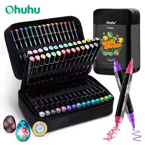 Ohuhu Acrylic Paint Markers Dual Tips Metallic Acrylic Markers High Opacity Paint Pens Waterproof Li