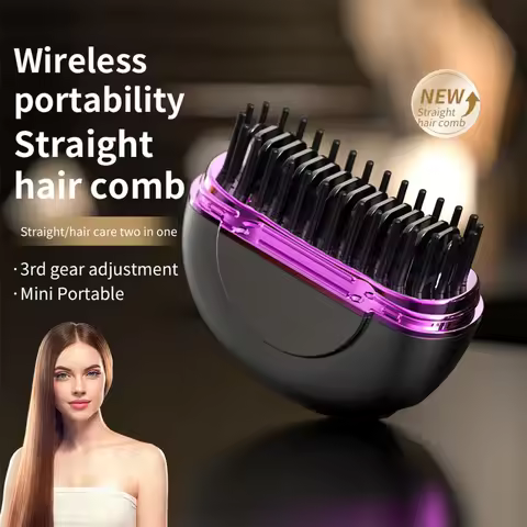 Mini Beard Straightener Electric Hair Brushes Wireless Hair Straightener Comb Lightweight Hair Strai