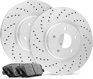 R1 Concepts Carbon Series Front Brake Rotors Drilled with Ceramic Pads and Hardware Kit 1PX.76053.42